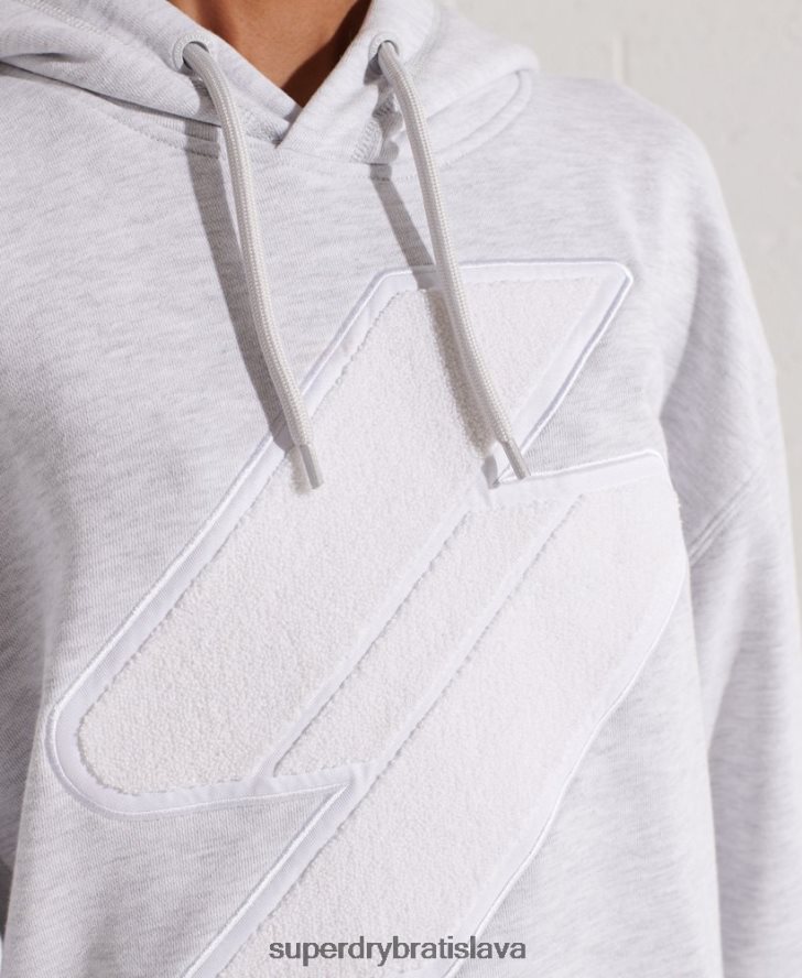 Superdry ženy code logo šenilová oversized mikina s kapucňou 6B4ZTR6174 oblečenie svetlo šedá