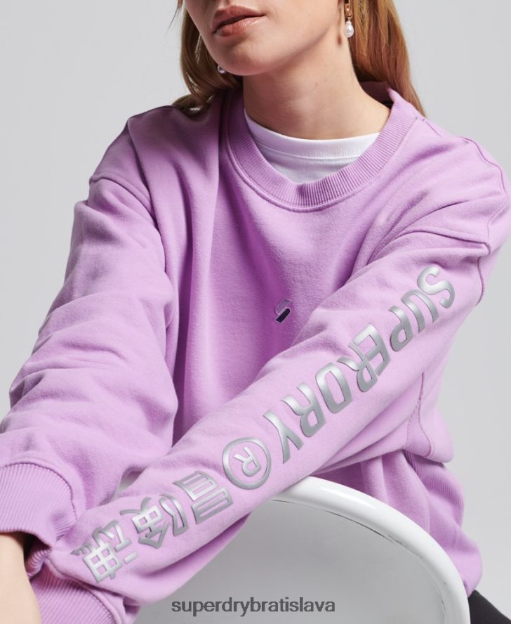 Superdry ženy code logo linear oversized crew mikina 6B4ZTR3451 oblečenie Fialová