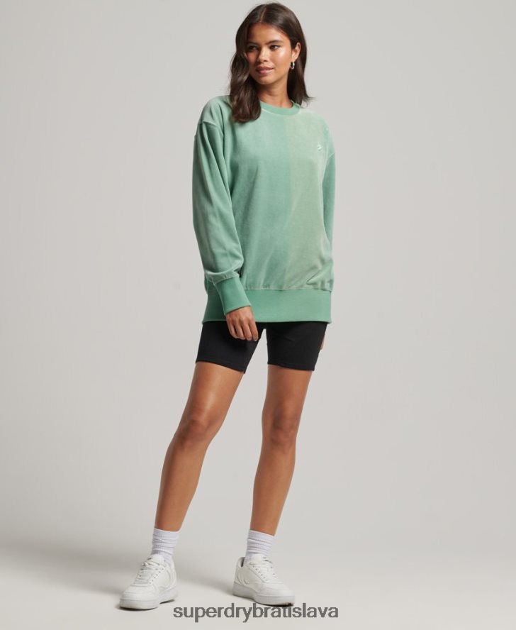 Superdry ženy code s logo velúr nadrozmerná posádka 6B4ZTR5776 oblečenie zelená