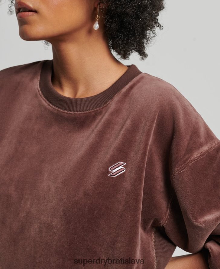Superdry ženy code s logo velúr nadrozmerná posádka 6B4ZTR5856 oblečenie hnedá