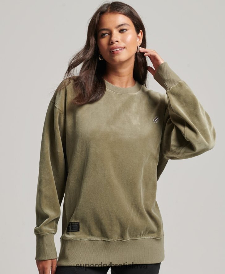 Superdry ženy code s logo velúr nadrozmerná posádka 6B4ZTR6013 oblečenie kaki