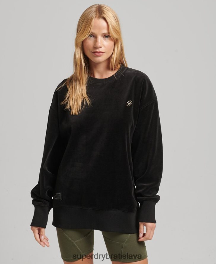 Superdry ženy code s logo velúr nadrozmerná posádka 6B4ZTR6090 oblečenie čierna