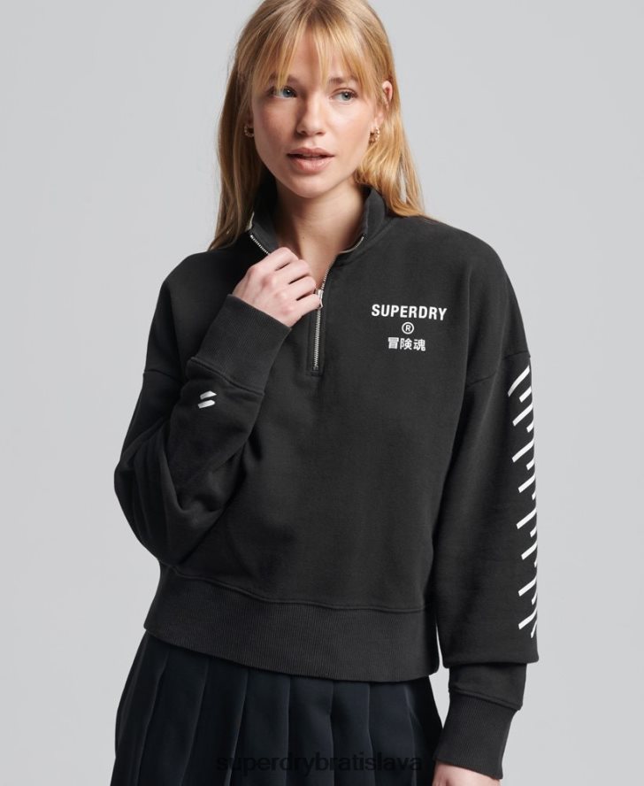 Superdry ženy core sport top s polovičným zipsom 6B4ZTR3486 oblečenie čierna