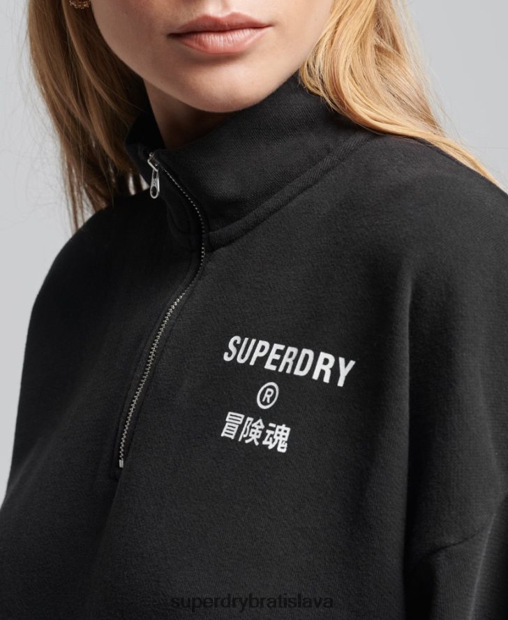 Superdry ženy core sport top s polovičným zipsom 6B4ZTR3486 oblečenie čierna
