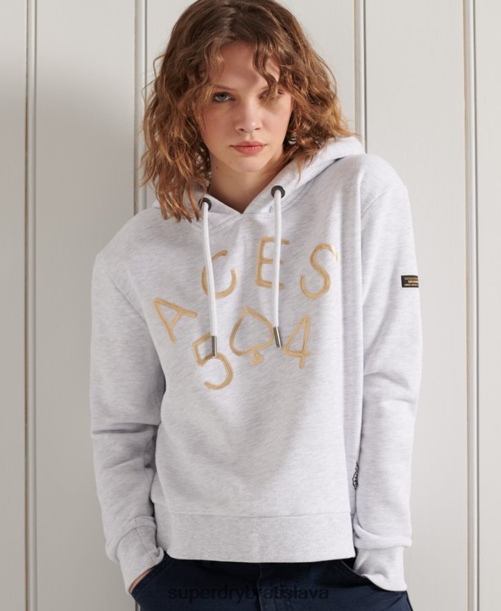 Superdry ženy crop mikina s vojenským logom 6B4ZTR3495 oblečenie svetlo šedá