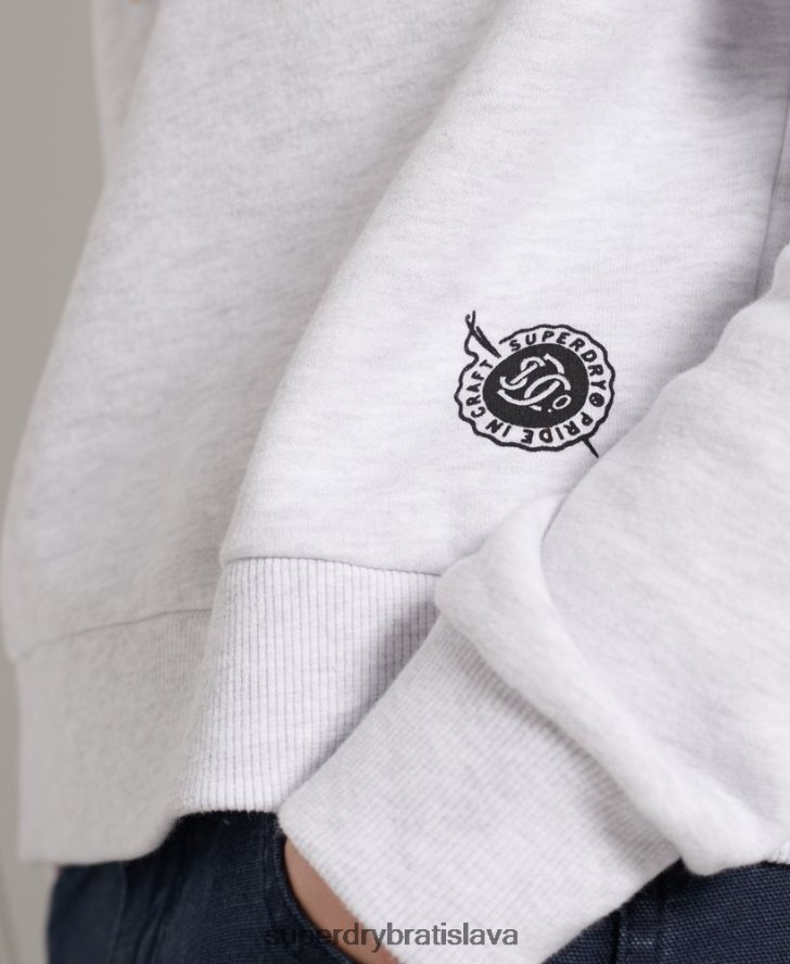 Superdry ženy crop mikina s vojenským logom 6B4ZTR3495 oblečenie svetlo šedá