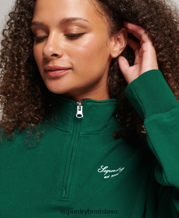 Superdry ženy dedičná vyšívaná mikina na polovičný zips 6B4ZTR6103 oblečenie zelená
