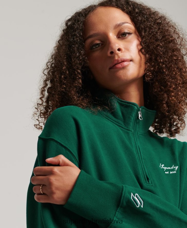 Superdry ženy dedičná vyšívaná mikina na polovičný zips 6B4ZTR6103 oblečenie zelená