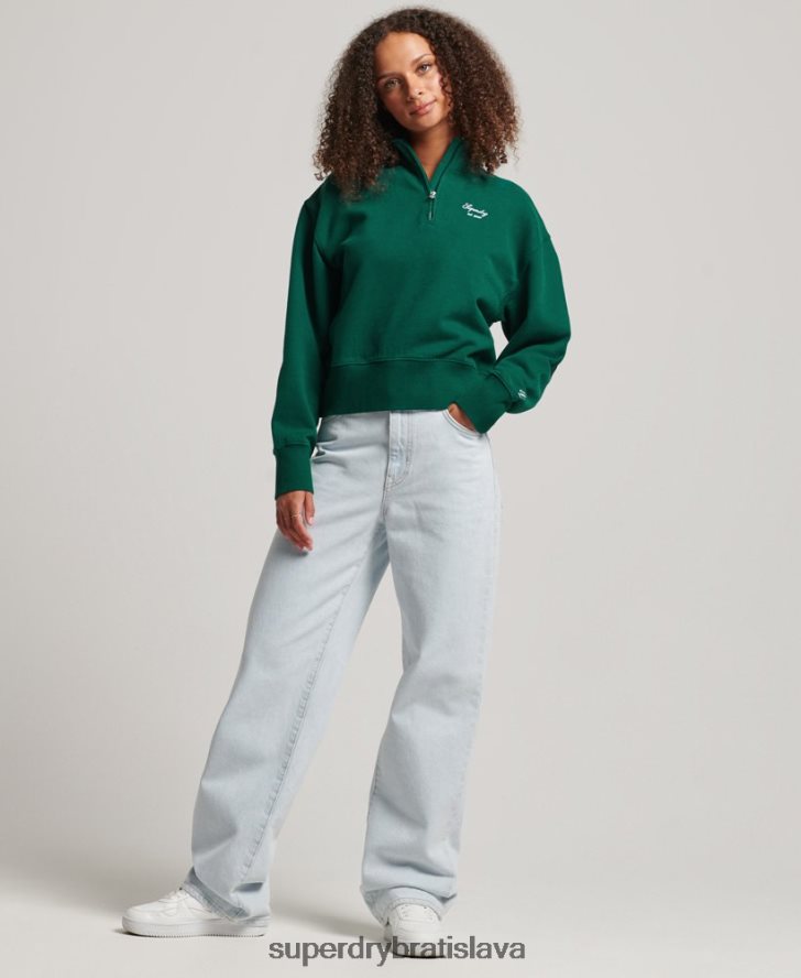Superdry ženy dedičná vyšívaná mikina na polovičný zips 6B4ZTR6103 oblečenie zelená