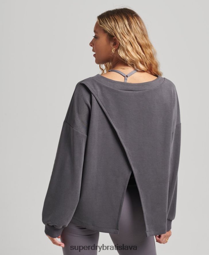 Superdry ženy flex uvoľnená crew mikina 6B4ZTR6109 oblečenie tmavošedý