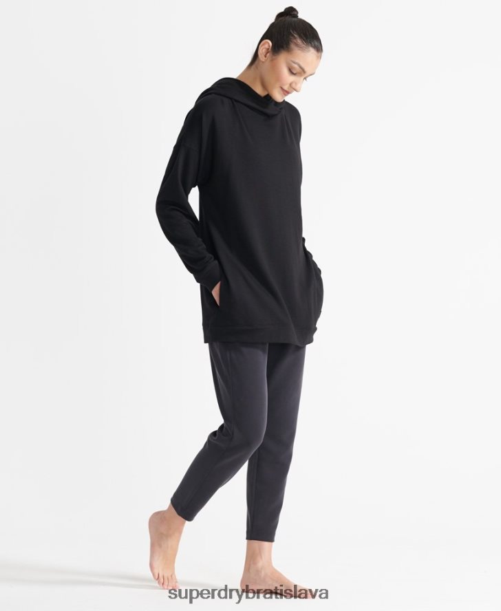 Superdry ženy flex uvoľnená mikina s kapucňou 6B4ZTR6080 oblečenie čierna