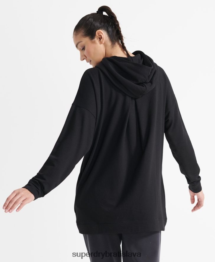 Superdry ženy flex uvoľnená mikina s kapucňou 6B4ZTR6080 oblečenie čierna