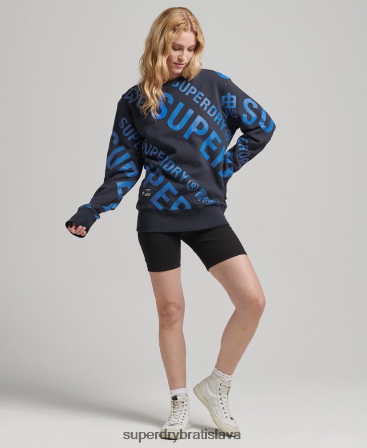 Superdry ženy hlavné logo po celej potlači mikiny 6B4ZTR5887 oblečenie námorníctvo