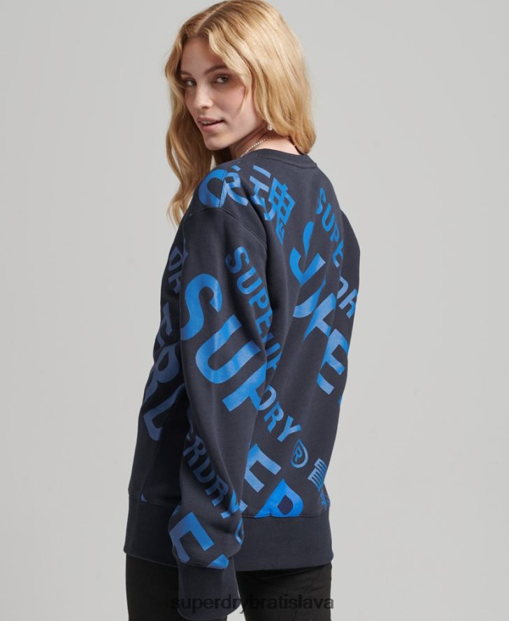 Superdry ženy hlavné logo po celej potlači mikiny 6B4ZTR5887 oblečenie námorníctvo