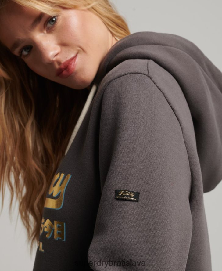 Superdry ženy japonská mikina s grafickým vintage logom 6B4ZTR3306 oblečenie tmavošedý