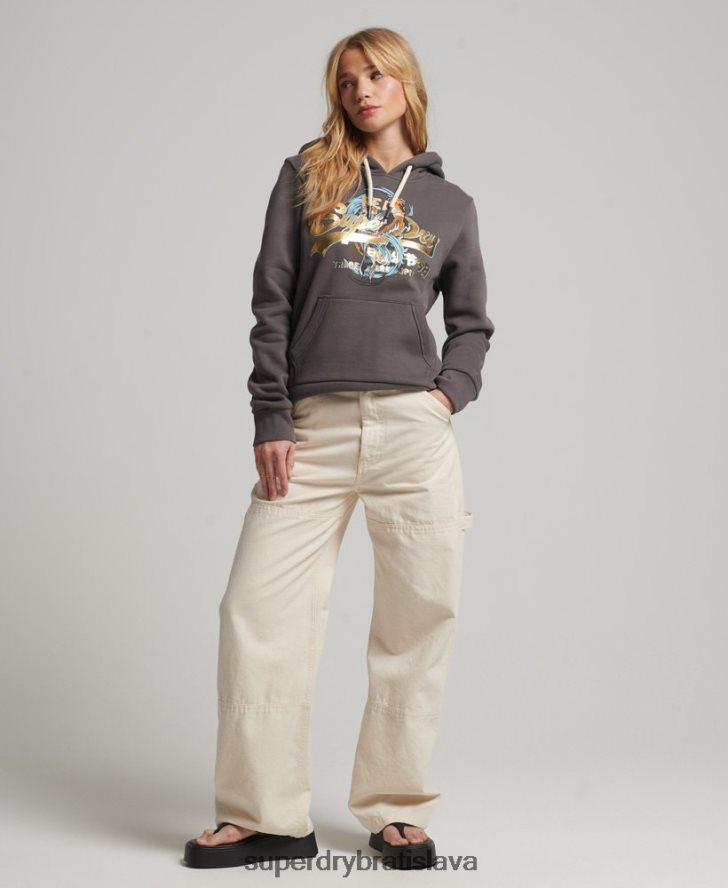 Superdry ženy japonská mikina s grafickým vintage logom 6B4ZTR3306 oblečenie tmavošedý