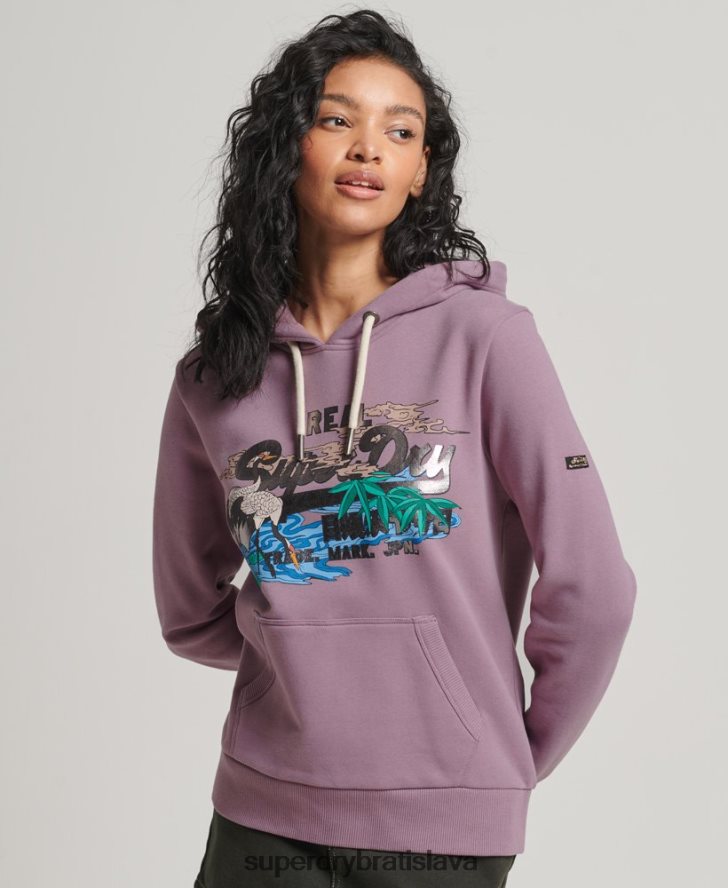 Superdry ženy japonská mikina s grafickým vintage logom 6B4ZTR3403 oblečenie Fialová