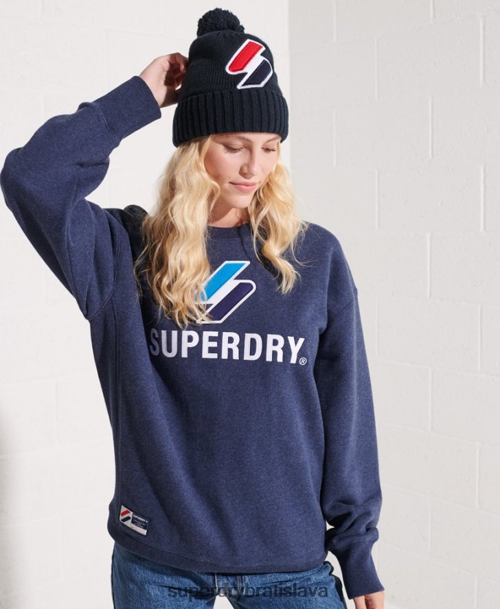 Superdry ženy kód logo nášivka crew mikina 6B4ZTR3504 oblečenie Modrá