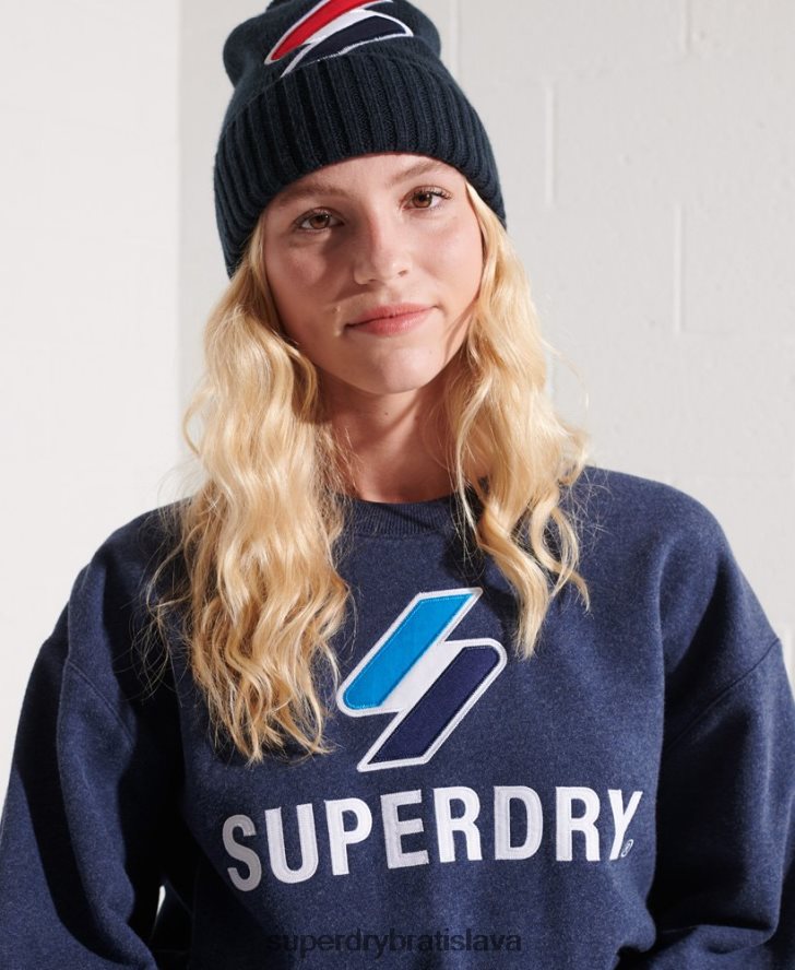 Superdry ženy kód logo nášivka crew mikina 6B4ZTR3504 oblečenie Modrá