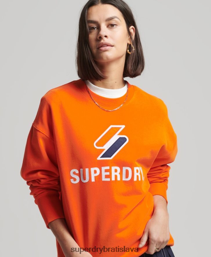 Superdry ženy kód stohovaná nášivka oversized crew mikina 6B4ZTR5803 oblečenie oranžová
