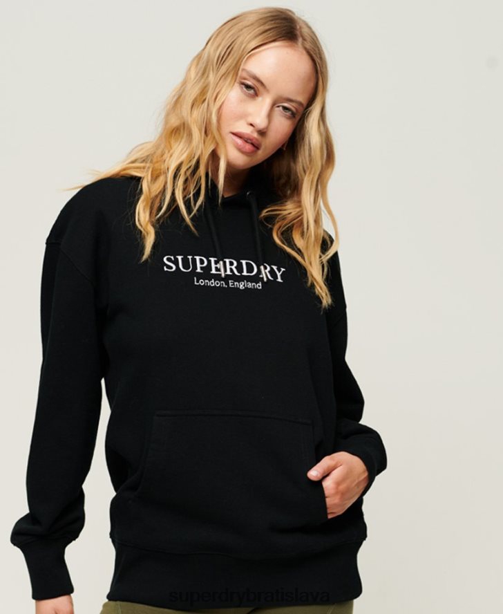 Superdry ženy kódová heraldika nadrozmerná mikina s kapucňou 6B4ZTR1982 oblečenie čierna
