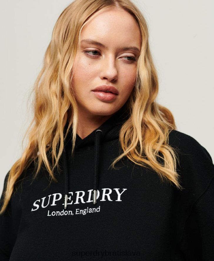 Superdry ženy kódová heraldika nadrozmerná mikina s kapucňou 6B4ZTR1982 oblečenie čierna