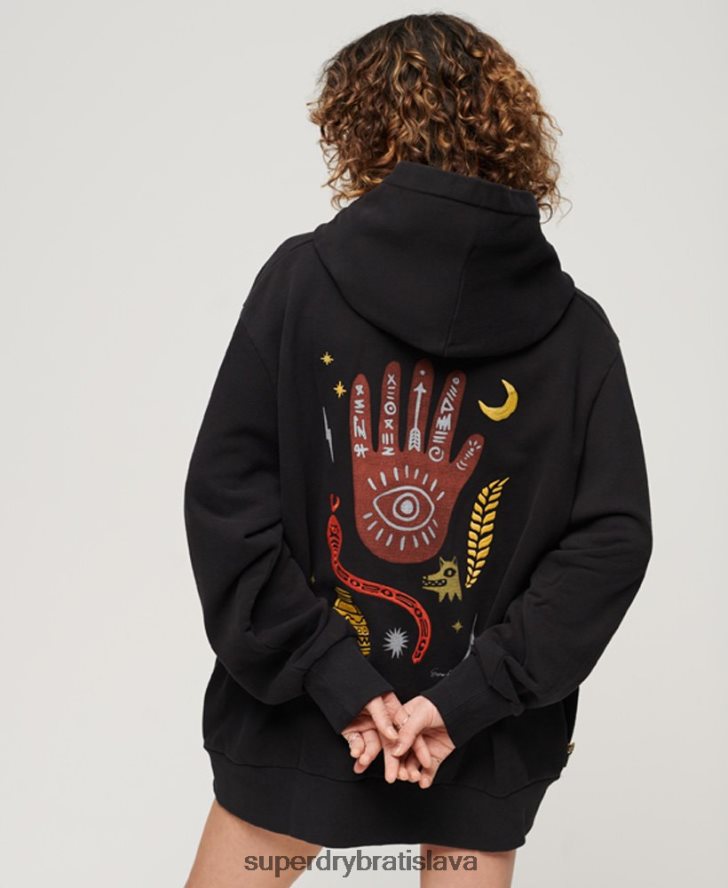 Superdry ženy kočovná ľudová mikina s kapucňou 6B4ZTR3290 oblečenie čierna