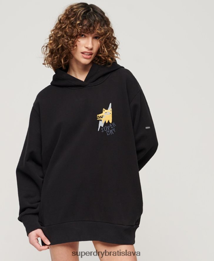 Superdry ženy kočovná ľudová mikina s kapucňou 6B4ZTR3290 oblečenie čierna