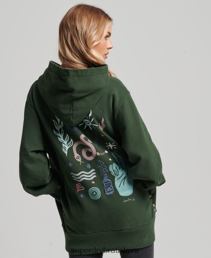 Superdry ženy kočovná ľudová mikina s kapucňou 6B4ZTR3415 oblečenie zelená