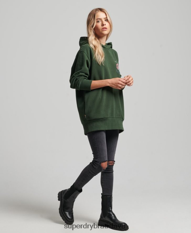 Superdry ženy kočovná ľudová mikina s kapucňou 6B4ZTR3415 oblečenie zelená
