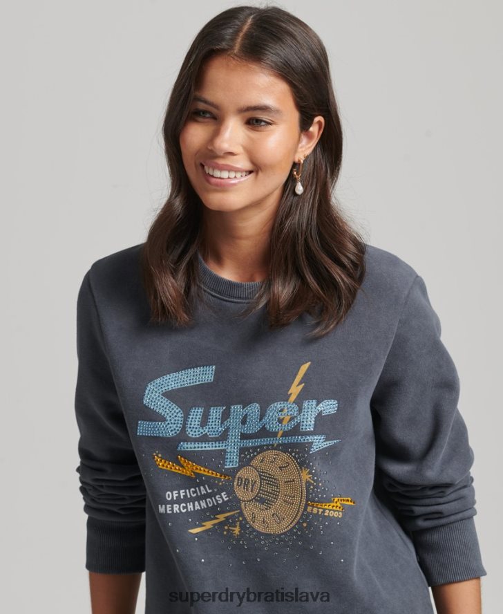 Superdry ženy kovová crew mikina značky mark 6B4ZTR6037 oblečenie čierna