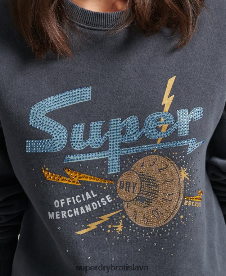 Superdry ženy kovová crew mikina značky mark 6B4ZTR6037 oblečenie čierna