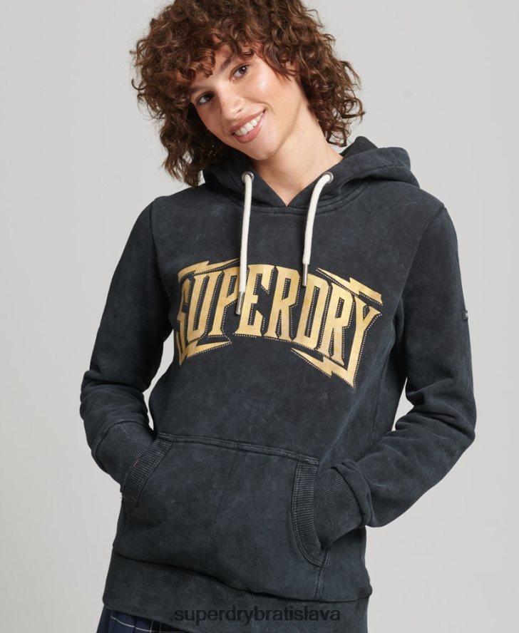 Superdry ženy kovová mikina značky mark 6B4ZTR5783 oblečenie čierna