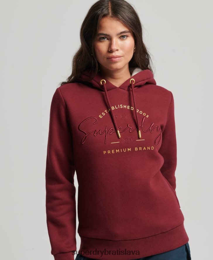 Superdry ženy luxusná mikina s vyšívaným logom 6B4ZTR6025 oblečenie červená