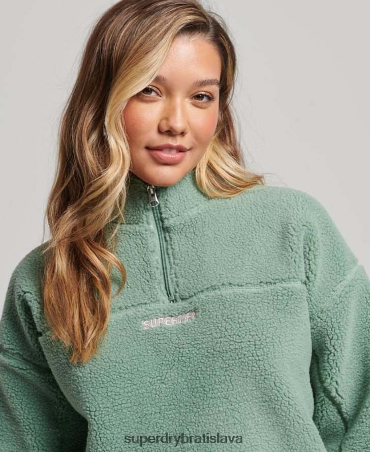 Superdry ženy mäkká podšitá mikina henley borg 6B4ZTR5914 oblečenie zelená