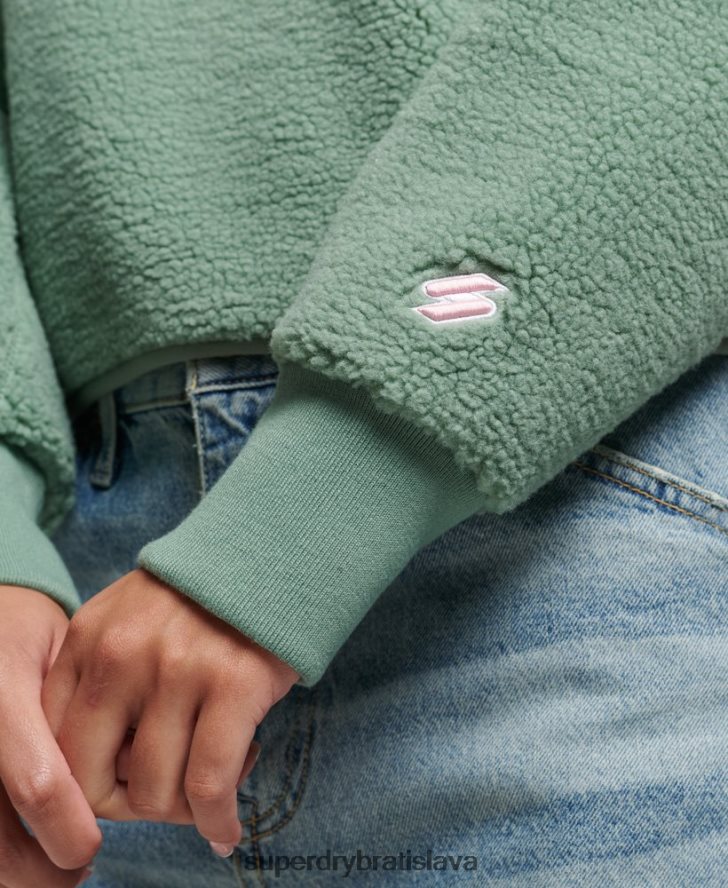 Superdry ženy mäkká podšitá mikina henley borg 6B4ZTR5914 oblečenie zelená