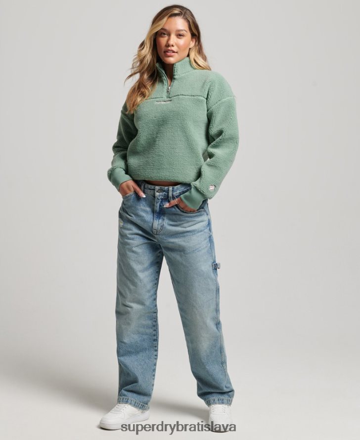 Superdry ženy mäkká podšitá mikina henley borg 6B4ZTR5914 oblečenie zelená