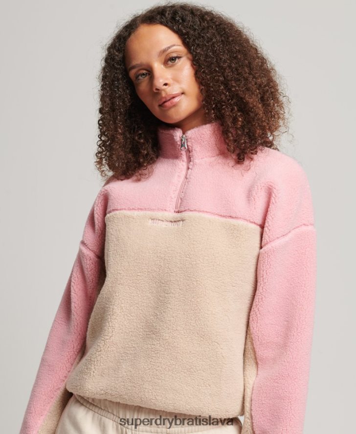 Superdry ženy mäkká podšitá mikina henley borg 6B4ZTR5996 oblečenie koralový