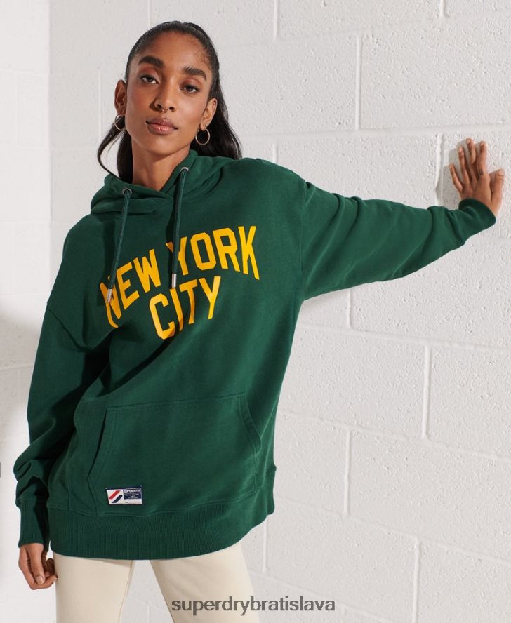 Superdry ženy mestská vysoká škola oversized mikina s kapucňou 6B4ZTR5993 oblečenie zelená