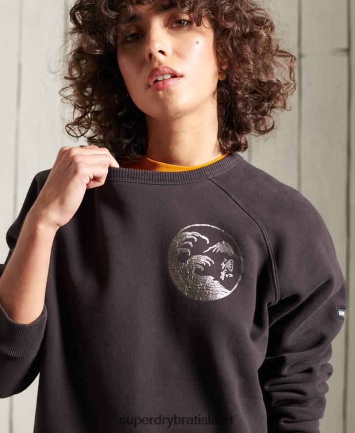 Superdry ženy mikina bohémskej kapely 6B4ZTR6118 oblečenie čierna