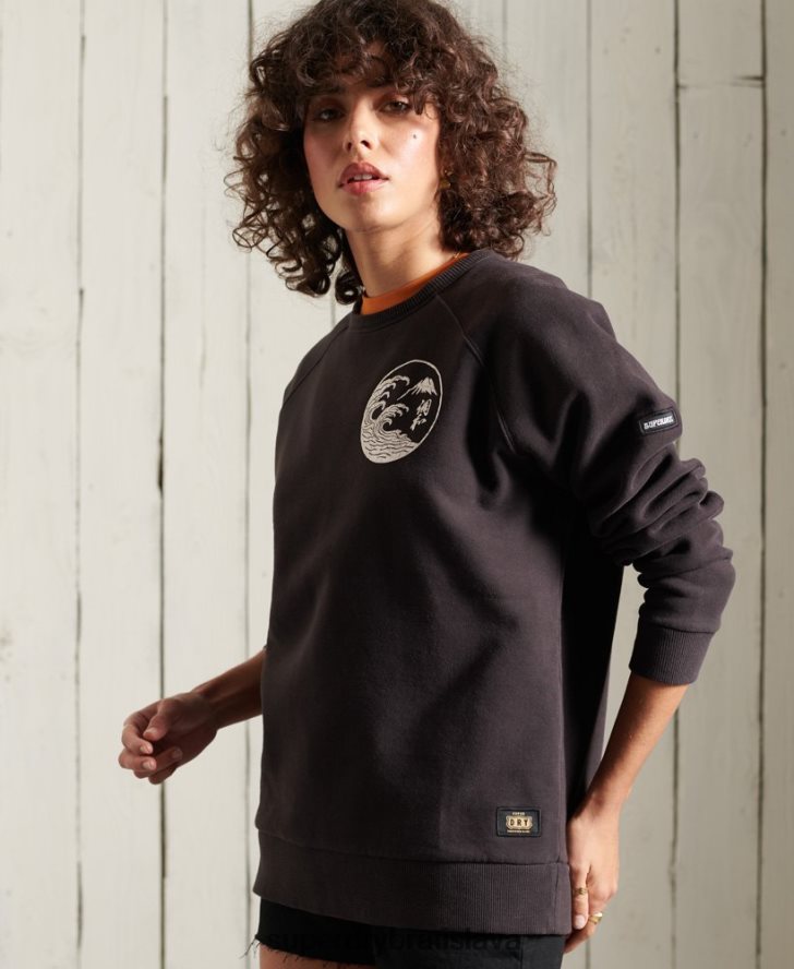Superdry ženy mikina bohémskej kapely 6B4ZTR6118 oblečenie čierna