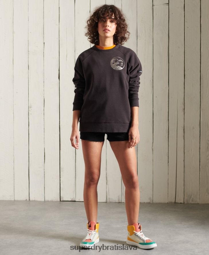 Superdry ženy mikina bohémskej kapely 6B4ZTR6118 oblečenie čierna