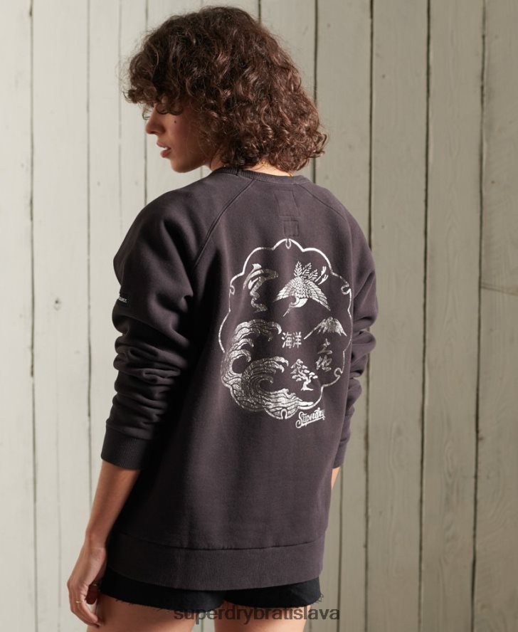 Superdry ženy mikina bohémskej kapely 6B4ZTR6118 oblečenie čierna