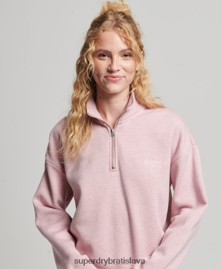 Superdry ženy mikina henley s vintage logom z organickej bavlny 6B4ZTR3404 oblečenie Ružová