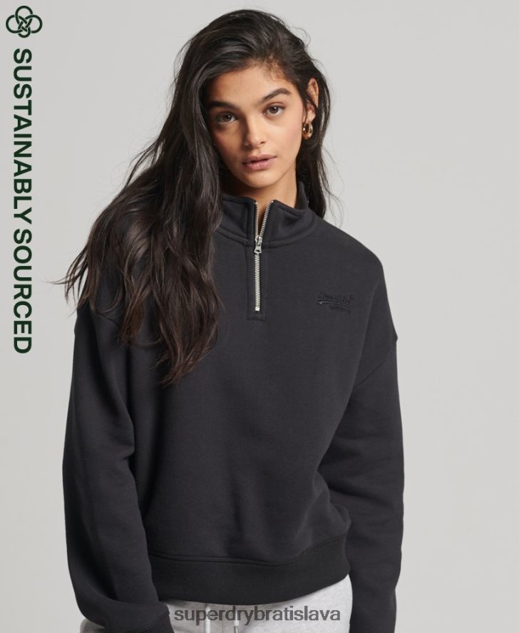 Superdry ženy mikina henley s vintage logom z organickej bavlny 6B4ZTR5794 oblečenie čierna