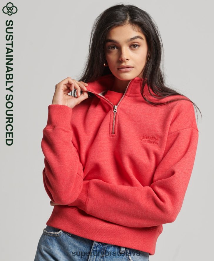 Superdry ženy mikina henley s vintage logom z organickej bavlny 6B4ZTR5795 oblečenie červená