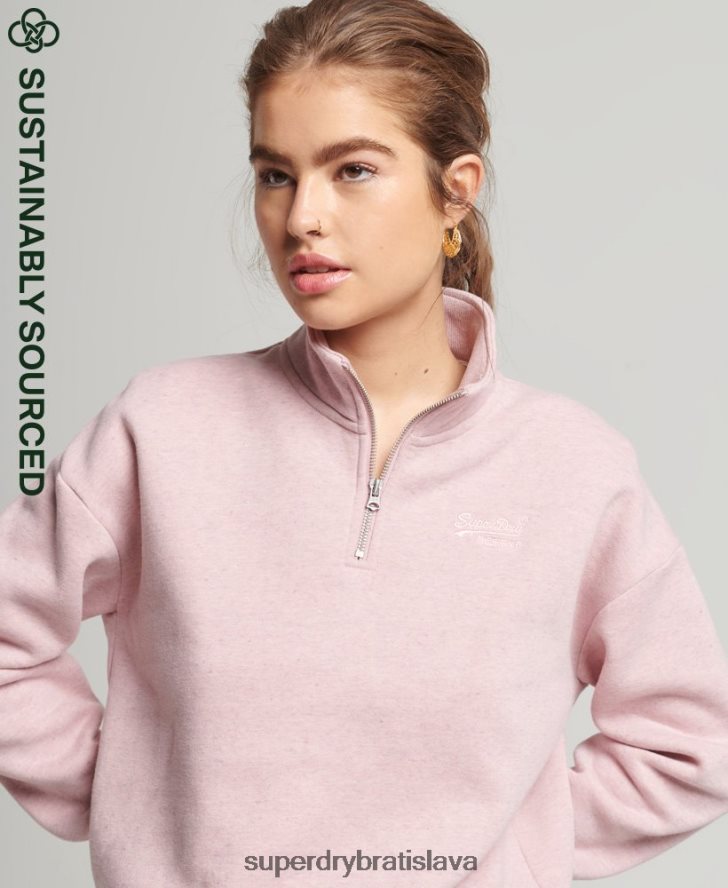 Superdry ženy mikina henley s vintage logom z organickej bavlny 6B4ZTR5886 oblečenie Ružová