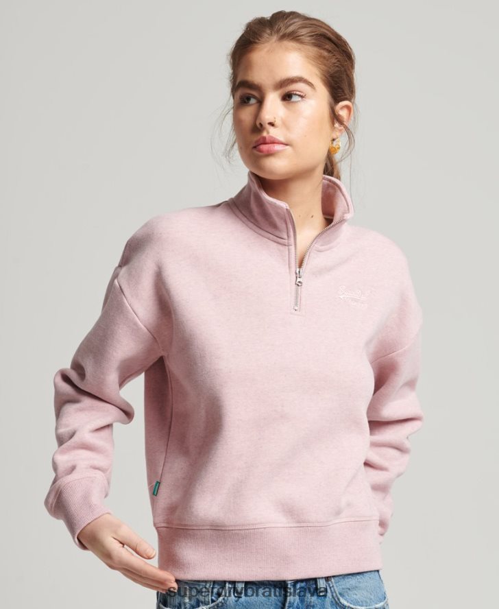 Superdry ženy mikina henley s vintage logom z organickej bavlny 6B4ZTR5886 oblečenie Ružová