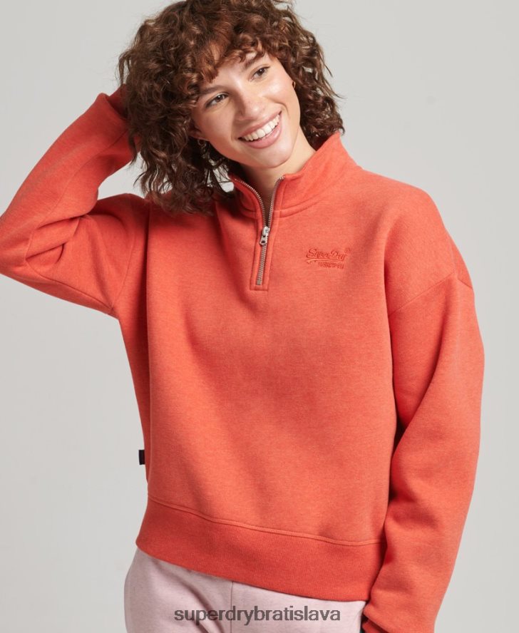 Superdry ženy mikina henley s vintage logom z organickej bavlny 6B4ZTR5891 oblečenie oranžová