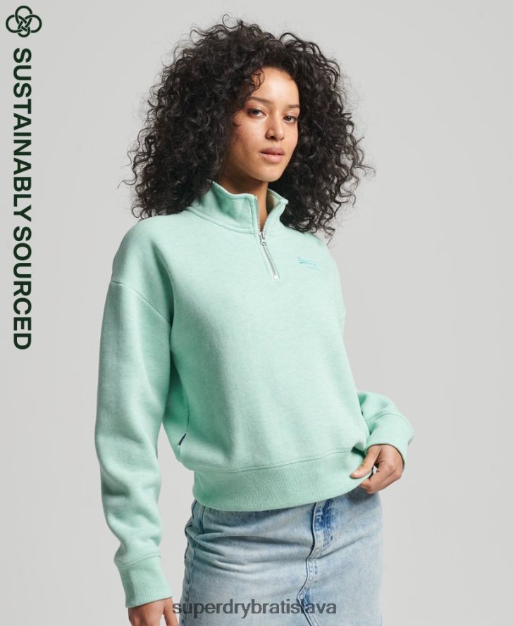 Superdry ženy mikina henley s vintage logom z organickej bavlny 6B4ZTR5893 oblečenie zelená